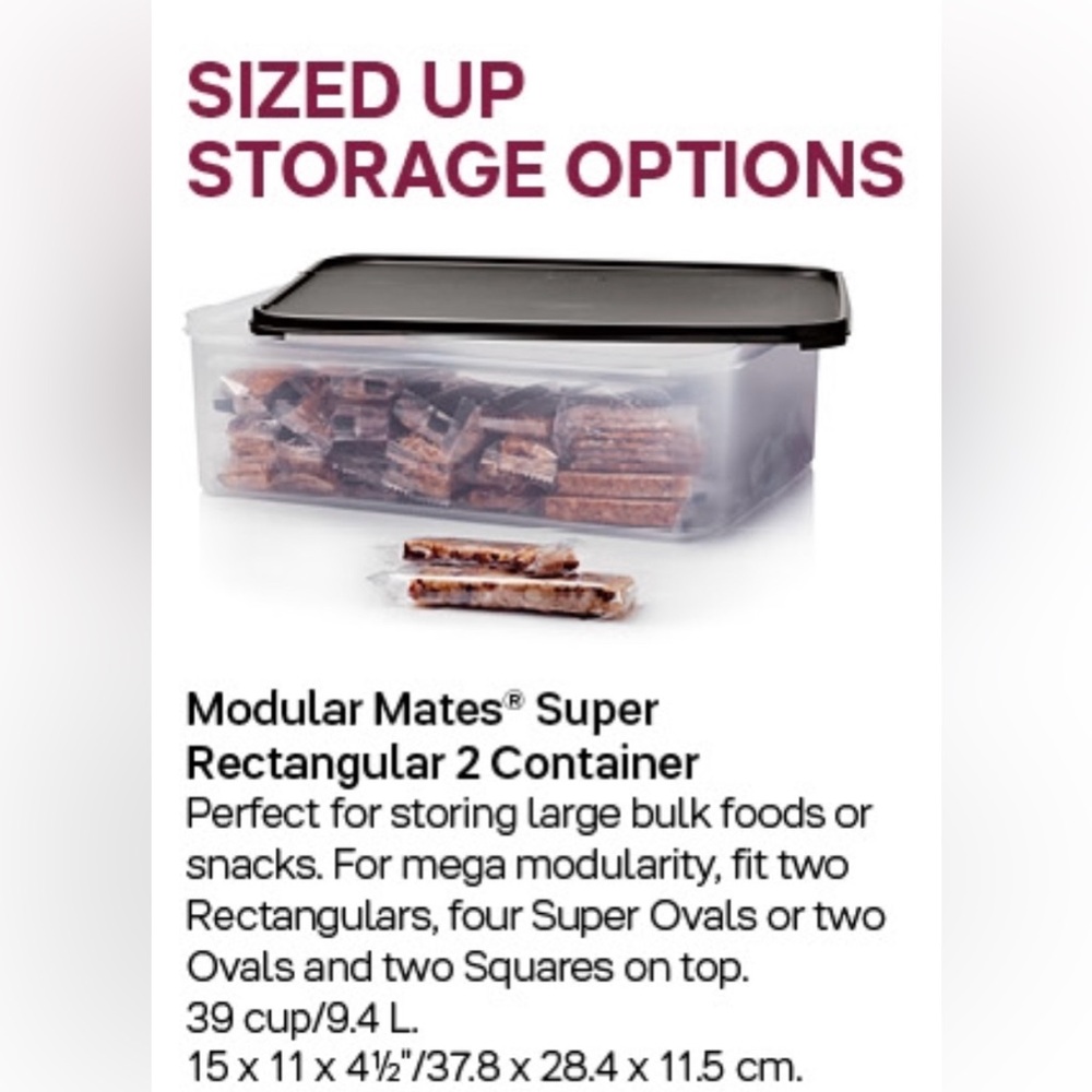 Tupperware Modular Mates Super Rectangular #2 Container With Silver Grey Seal